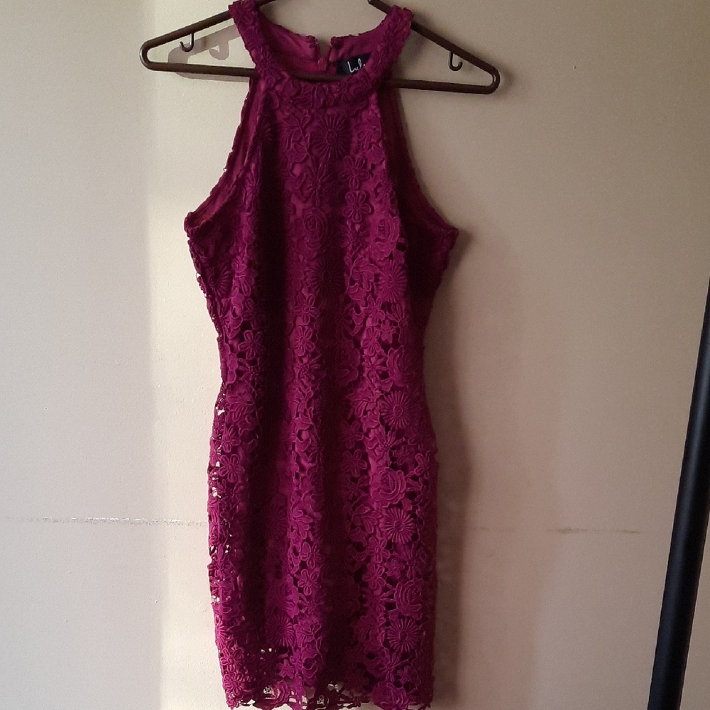 Lulus Lace Halter Dress in Burgundy